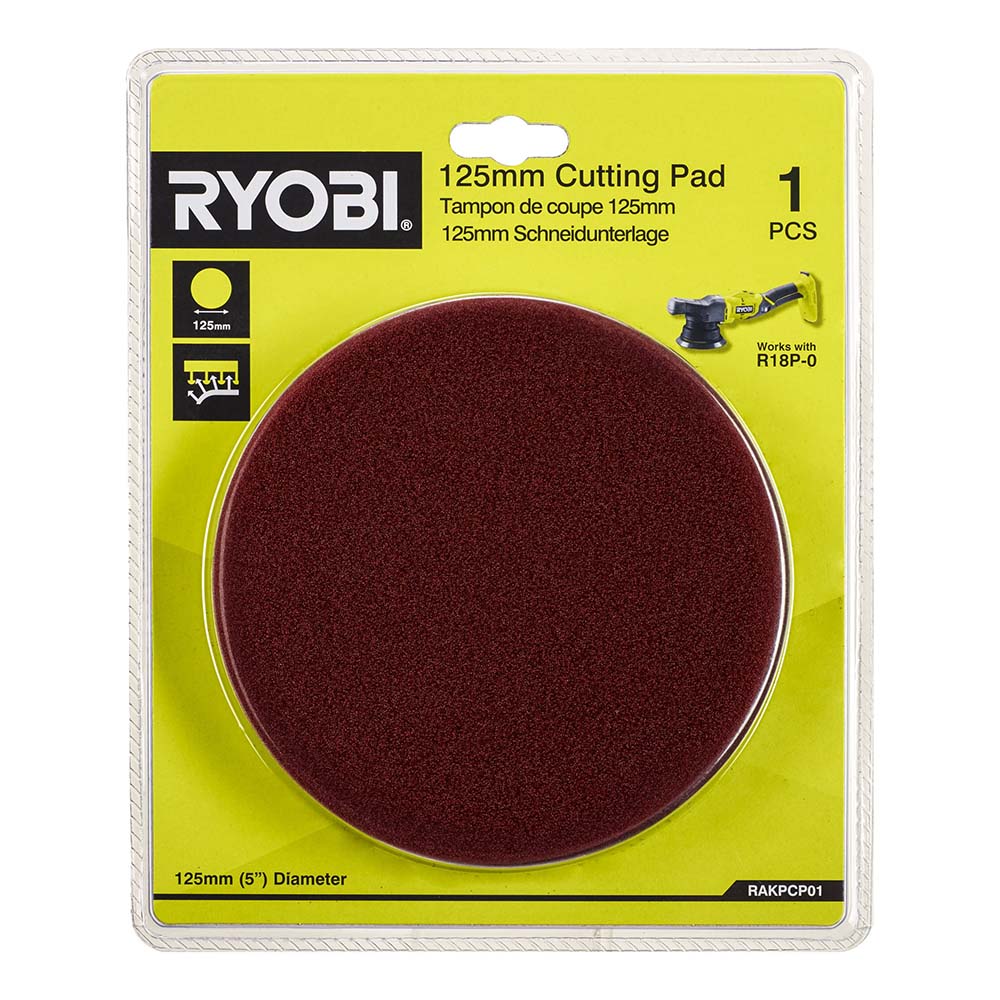 Ryobi Cutting Pad 125mm, For Paint Defect Removal, Hook and Loop Backing RAKPCP01