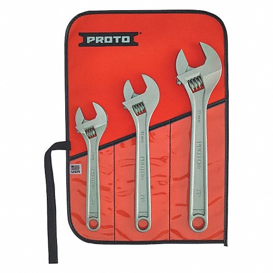 Proto Adjustable Wrench Sets, Jaw Capacity 1 1/8 in, 1 5/16 in, 1 1/2 in 3R409 J795