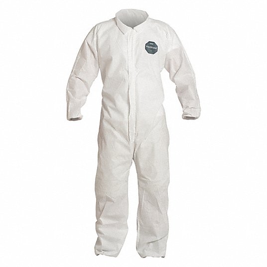 Dupont Collared Disposable Coveralls, Collared, Size L, PK 25 PB125SWHLG002500