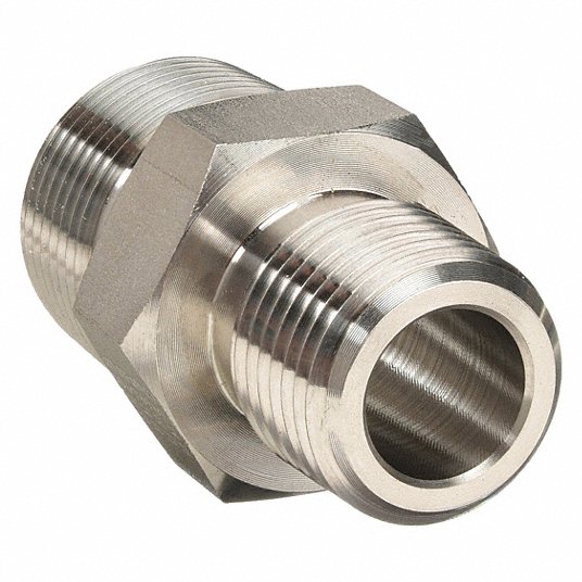 Stainless Steel Hex Long Nipple,316, MNPT, 3/4 in x 1/4 in Pipe Size - Pipe Fitting 12-4 MHN-SS