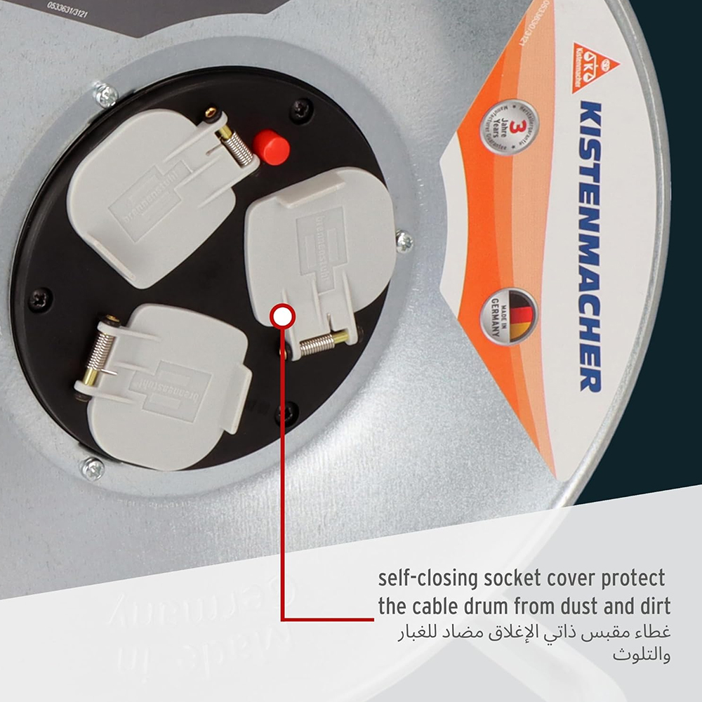 Brennenstuhl Extension Cable Reel 50 Meter, 3-Way Bs Sockets, Rust-Proof, Germany 1198067