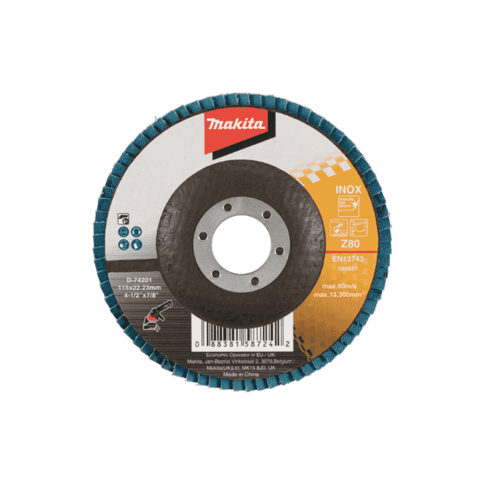 Makita Abrasive Disc, 115×22.23mm, GRIT Z80, For Steel & Stainless Steel D-74201