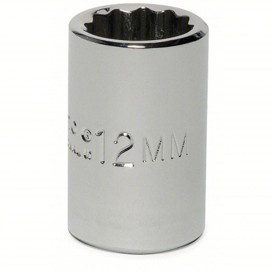 Proto Socket, 3/8 inch Drive Size, 12 mm Socket Size, 12-Point, Alloy Steel, Standard, Chrome Finish, Metric J5212M