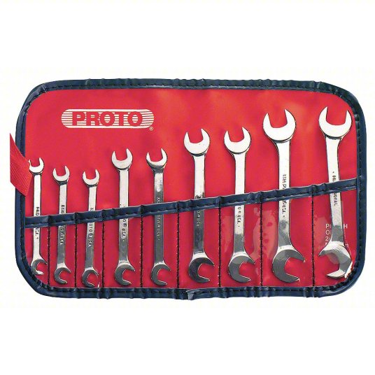 Proto Open End Wrench Set, Alloy Steel, Satin, 9 Tools, 7/32 inch to 1/2 inch Range of Head Sizes J3300A