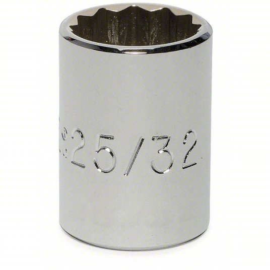 Proto Socket, 1/2 inch Drive Size, 25/32 inch Socket Size, 12-Point, Alloy Steel, Standard, Chrome Finish J5425