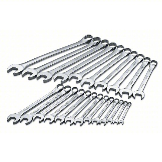 Sk Professional Tools Combination Wrench Set, Alloy Steel, Chrome, 15° Head Offset Angle, 23 Tools 86225