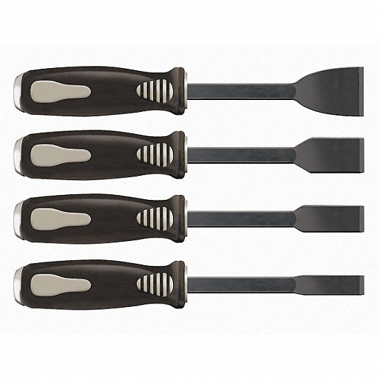 Hyde 4-Piece Beveled Cold Drummed Carbon Steel Stiff Gasket Scraper Set, 1/2 in, 3/4 in, 1 in, 1 1/2 in B 8030