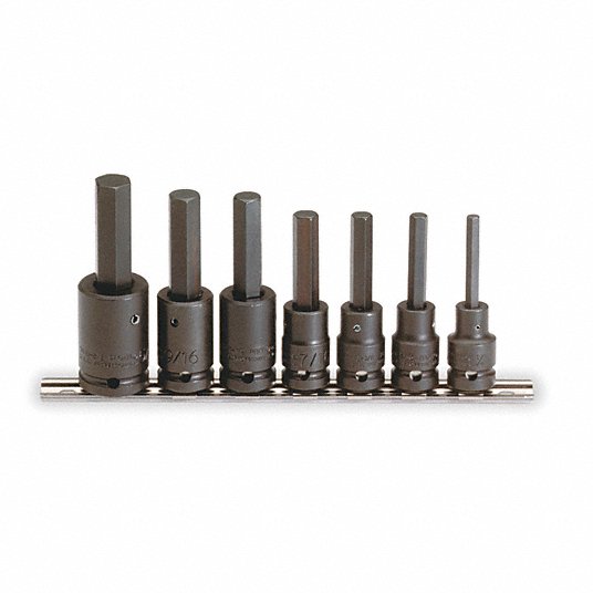 Proto Impact Socket Bit Set, 1/2 inch Drive Size, Alloy Steel, Black Oxide Finish, Number of Pieces 7 J74152