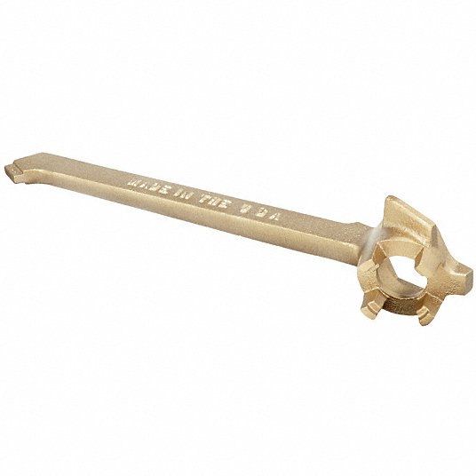 Ampco Drum Bung/Plug Wrench, 3/4 in, 2 in, Aluminum, Bronze, Nickel, Natural, Ergonomic, Ergonomic W-56