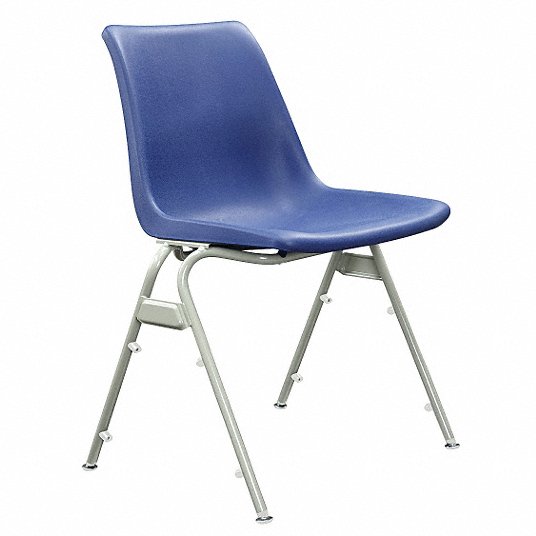 Grainger Approved Stacking Chair (Plastic Seat), Blue Seat, Steel Frame, Gray Seat, Plastic Back 16A323