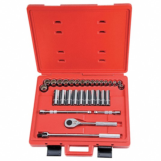 Proto Socket Wrench Set, 1/2 Inch, Number of pieces 31 ,12 Point, Socket Size Range 10 mm to 26 mm J54214