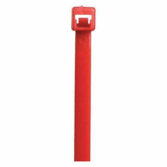 Power First Cable Tie, 8 inch Nominal Length, 1 15/16 inch Nominal Max. Bundle Dia., 0.14 inch Width, Red, 100 Packet 36J221