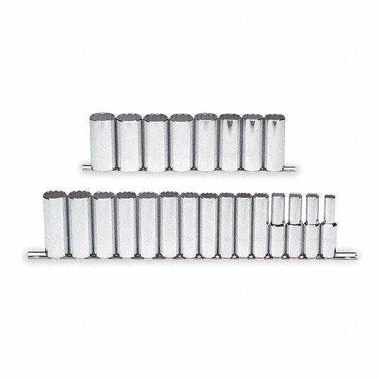 Proto Socket Set, 1/2 inch Drive Size, 23 Pieces, 10 mm to 32 mm Socket Size Range, (23) 12-Point J54201