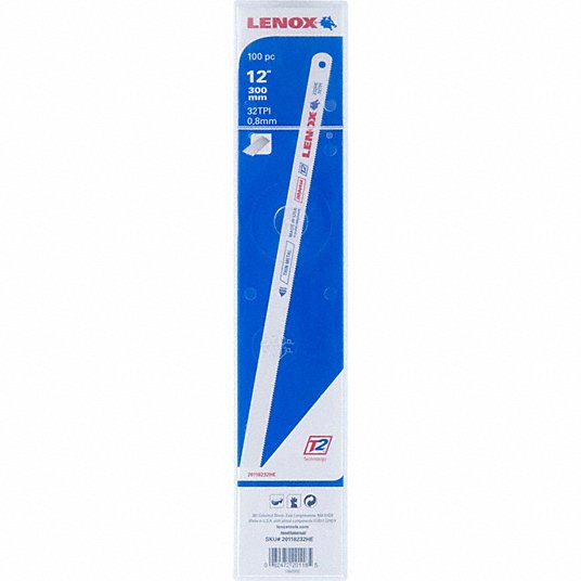 Lenox Hacksaw Blade, Bi-Metal, 12 in, 32 Teeth per Inch, Material Application Metal, PK 100 20118232HE
