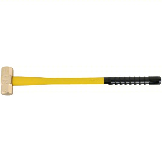 Ampco Non-Sparking Sledge Hammer, Aluminum Bronze, Fiberglass Handle, 6 lb Head Weight, 2 inch Dia, Ribbed Grip 3NY51