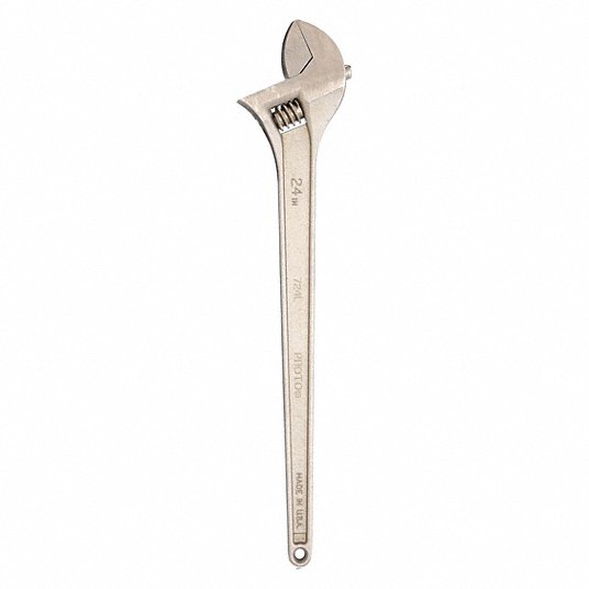 Proto Adjustable Wrench, Alloy Steel, Satin, 24 inch Overall Length, 2 7/16 inch Jaw Capacity, Plain Grip J724L