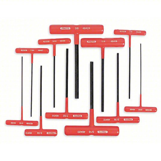 Proto Hex Key Set, Number of Pieces 11, 6 inch Overall Length, Black Oxide,Steel , Key Shape T J4968