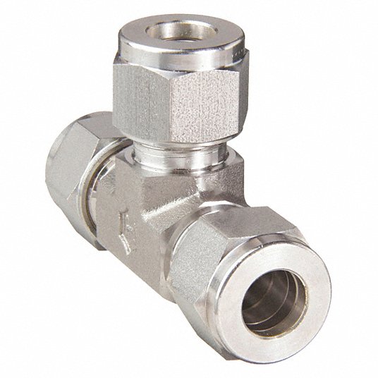 Ham-Let Union Tee, 12mm Tube Size, Metal, 13/16 in Hex Size 764L-SS-12MM