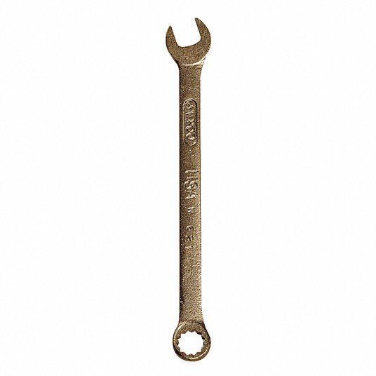 Ampco Combination Wrench, Aluminum Bronze Nickel, Natural, 7/8 in Head Size, 11 3/4 in Overall Length W-671