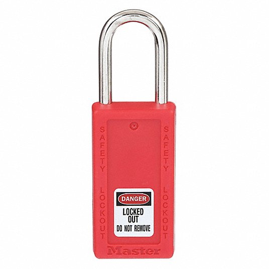Master Lock Lockout Padlock, Shackle Dia. 1/4 in 411RED