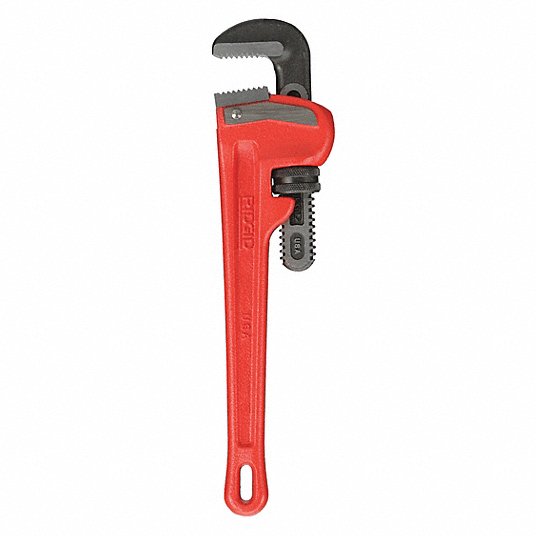 Straight Pipe Wrench, Cast Iron, Jaw Capacity 2 in, Serrated, Overall Length 12 inch