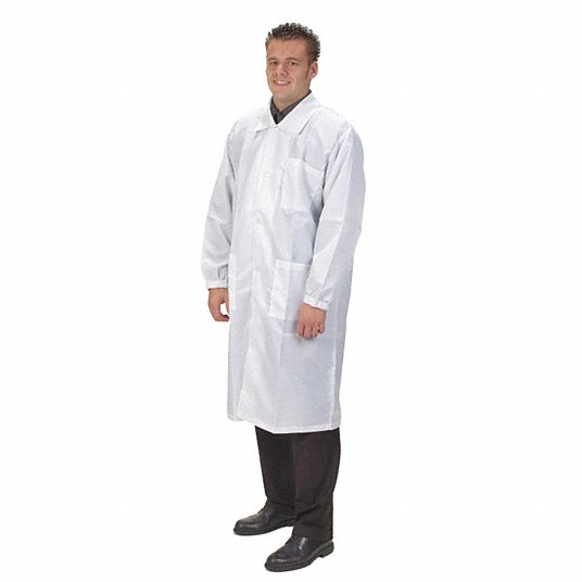 Collared Lab Coat, L, White with Black Pinstrips 4TWD7
