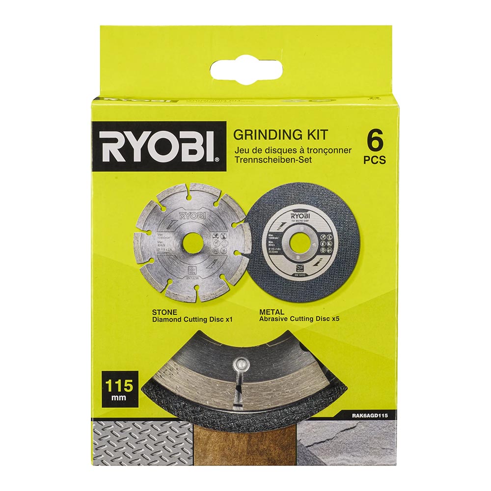 Ryobi 115mm Angle Grinder Cutting Disc Kit, 6 Pieces RAK6AGD115