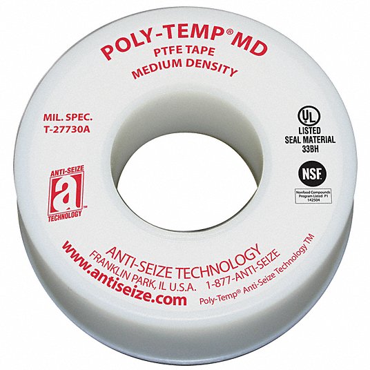 Thread Sealant Tape, PTFE, 0.7 to 0.8sg, 1/2 in Width, 520 in Length, White Color4X543 16035