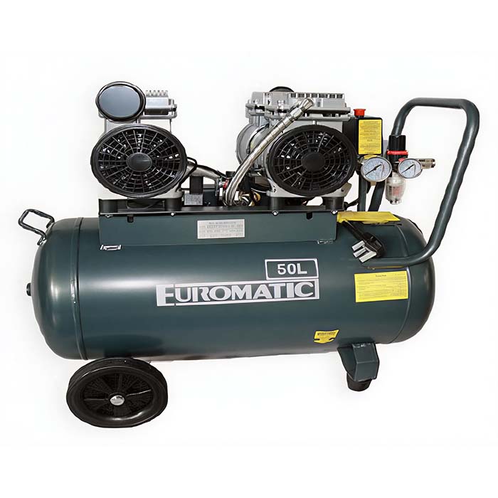 Euromatic Portable Air Compressor, Silent, Oil Free, 50 Liter, 2HP, 220 Volt, 60Hz, Single Phase KAW750X2-50L-K