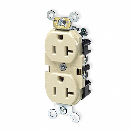 Leviton Receptacle Industrial, 20, Ivory, No Tamper Resistant 5362-I