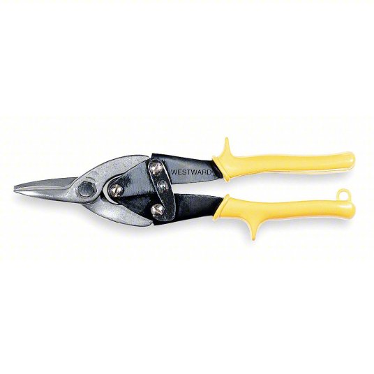 Westward Metal Cutting Snip, Straight, 9 3/4 inch Length, 1 1/4 inch Cutting Length, Steel, Plastic Grip 5MX59-1