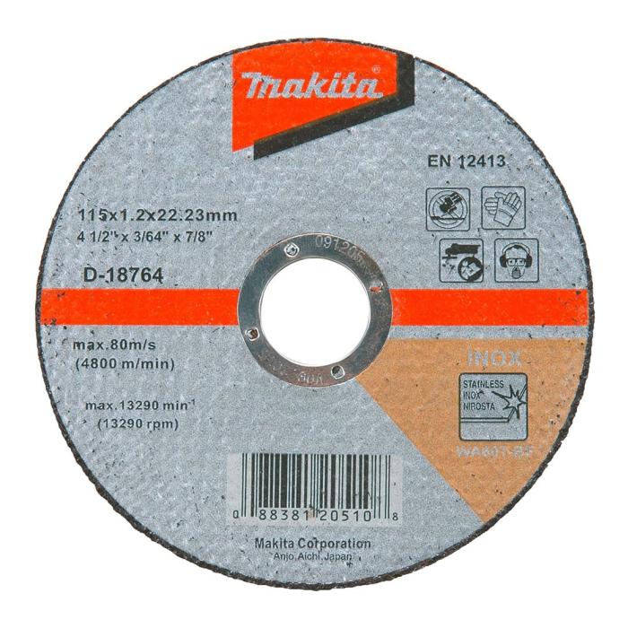 Makita Accessories, Thin Cut-off Wheels for Stainless Steel - Flat Center (D-series)115 x 1.2 x 22.23 D-18764
