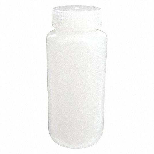 Lab Safety Supply Wide Mouth Round Bottle, Reagent, Plastic, 500 mL, Clear, 12 PK 6FAJ9