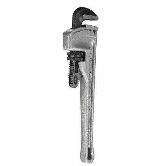 Straight Pipe Wrench, Aluminum, Jaw Capacity 2 in, Serrated, Overall Length 12 in, I-Beam