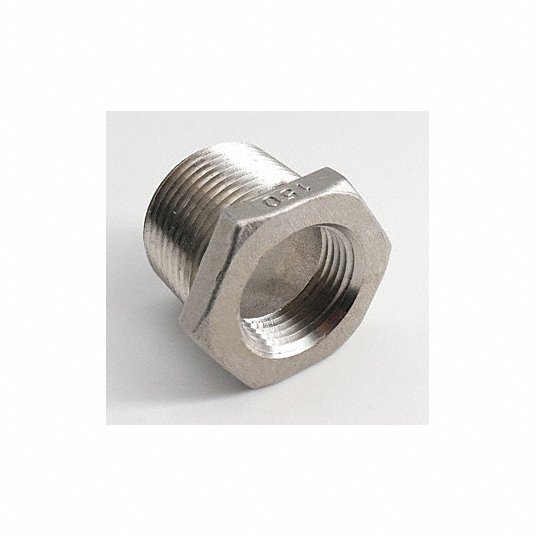 Grainger Approved Hex Bushing: 1/2Inch x 3/8Inch Fitting Pipe Size, 316 Stainless Steel, Male NPT x Female NPT 6JM34