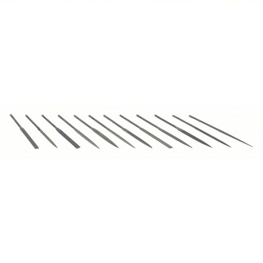 Needle File Set, 12 Pieces, Barrette/Equaling/Half Round/Knife/Rectangular/Round/Square/Triangular, 5 1/2 inch Length 6A632