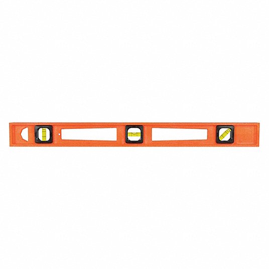 Johnson I-Beam Level, 24 inch Lg, 3 Vials, Orange, Structo-Cast(R) Plastic, Nonmagnetic 7724-O