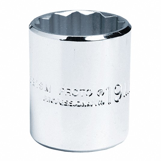 Proto Socket, 3/8 inch Drive Size, 22 mm Socket Size, 12-Point, Alloy Steel, Standard, Chrome Finish J5222M