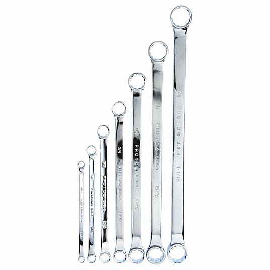 Proto Box End Wrench Set, Alloy Steel, Chrome, Insulated No, Number of Tools 7, 5/16 inch to 1 1/8 inch J1100R