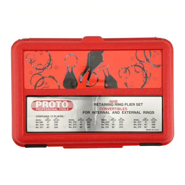 Proto Retaining Ring Plier Set, Internal/External, For 3/8 inch to 3-inch Bore Dia, 0_45°_90° Tip Angle J360B