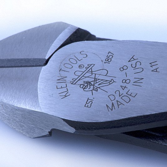 Klein High Leverage Diagonal Cutting Plier, Standard, Straight, Oval, 7/8 inch Jaw Length, 1 1/4 inch Jaw Width, 6 - 8 inch D248-8