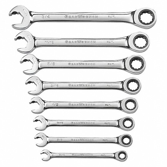 Westward Combination Wrench Set, Alloy Steel, Chrome 20PH19