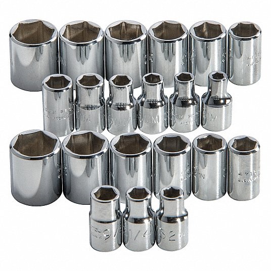Proto Socket Set, Socket Size Range 3/16 in to 9/16, 4 mm to 14 mm, Drive Size 1/4 in 33HE19 J52219