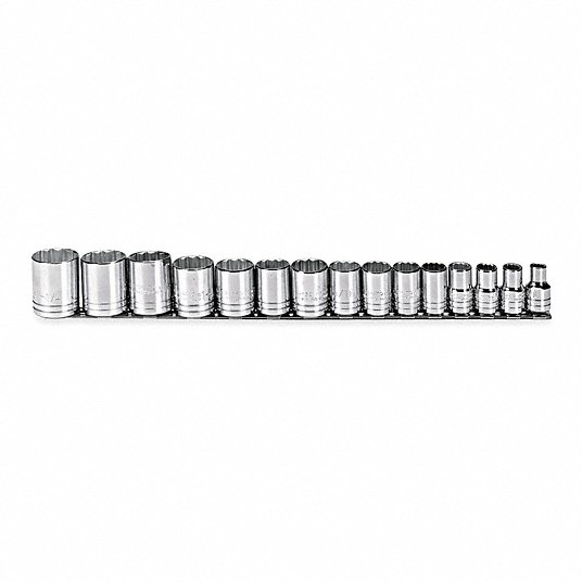 Proto Socket Set, 1/2 inch Drive Size, 15 Pieces, 3/8 inch to 1 1/4 inch Socket Size Range, (15) 12-Point J54114