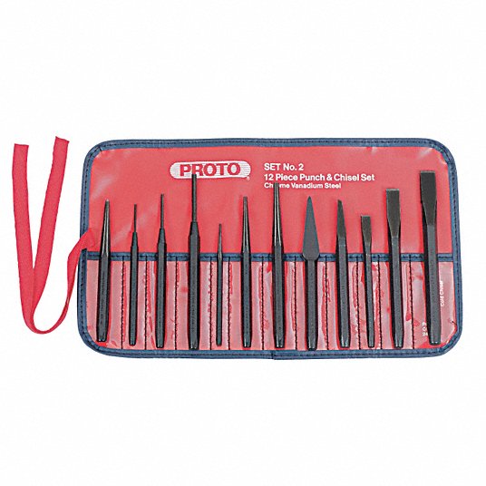 Proto Hardened Tool Steel Punch and Chisel Set, 4-7/8 to 6 in S2 Number of Pieces 12 J2S2