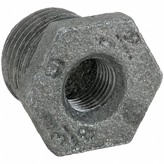 Grainger Approved Hex Bushing: Malleable Iron, 1 1/2 in x 1/2 in Pipe Size, Male NPT x Female NPT 5P522