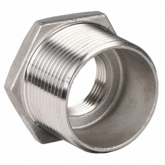 Grainger Approved Hex Bushing: 1 1/2 x 1Inch, Male NPT x Female NPT, 304 Stainless Steel, Class 150 1LTG2
