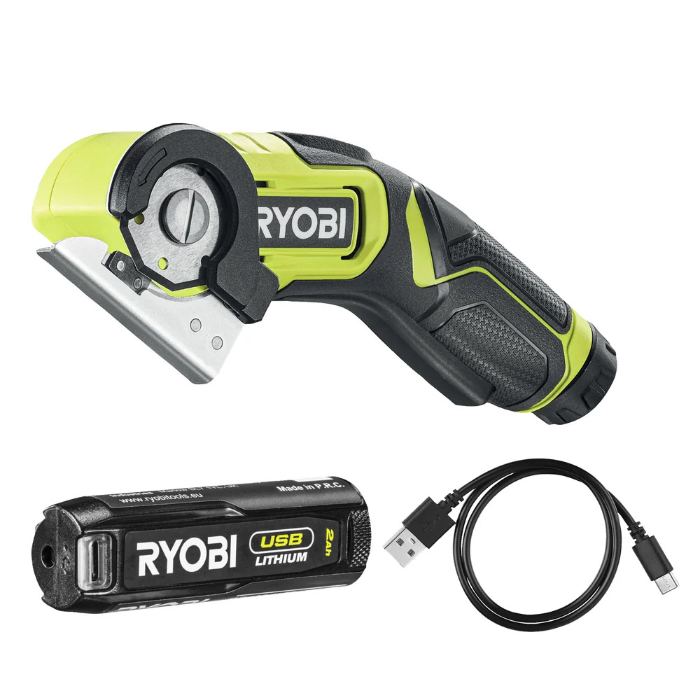Ryobi Cordless Electric Scissors 4V, For cardboard, fabric, leather, carpets, and plastics, 0.27 kg RCT4-0