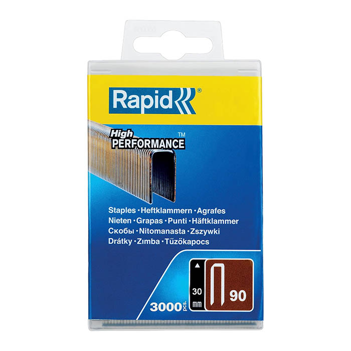 Rapid Narrow Crown Gun Staples, Leg Length 30 mm, No.90, 3000 Pieces, Galvanized 5000125
