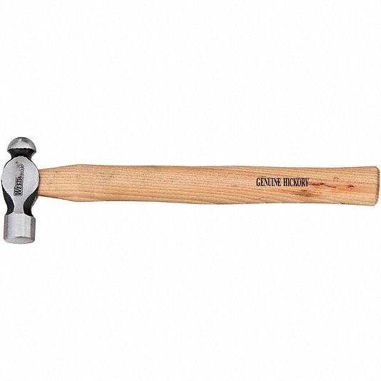 Westward Ball Pein Hammer, Wood, Steel Head, 12 oz Head Wt, 27 inch Face Dia, 13 inch Overall Length, Plain Grip 2DBR7